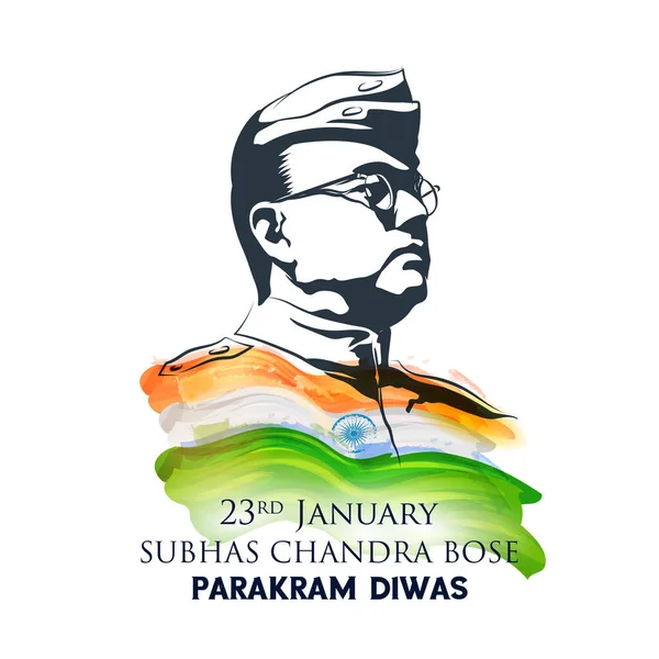 Fondo indio con héroe de la nación y luchador por la libertad Subhash Chandra Bose Orgullo de la India para el 23 de enero — Vector de stock