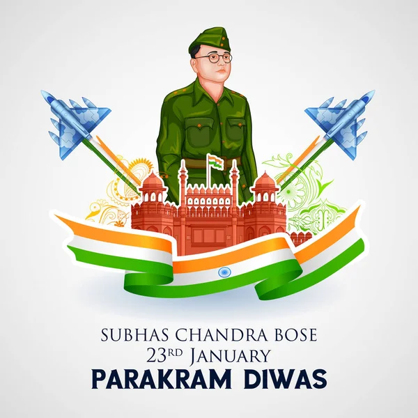 Indiase achtergrond met Nation Hero en Freedom Fighter Subhash Chandra Bose Pride van India voor 23 januari — Stockvector
