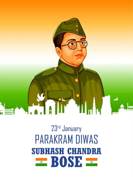 Fondo indio con héroe de la nación y luchador por la libertad Subhash Chandra Bose Orgullo de la India para el 23 de enero — Vector de stock