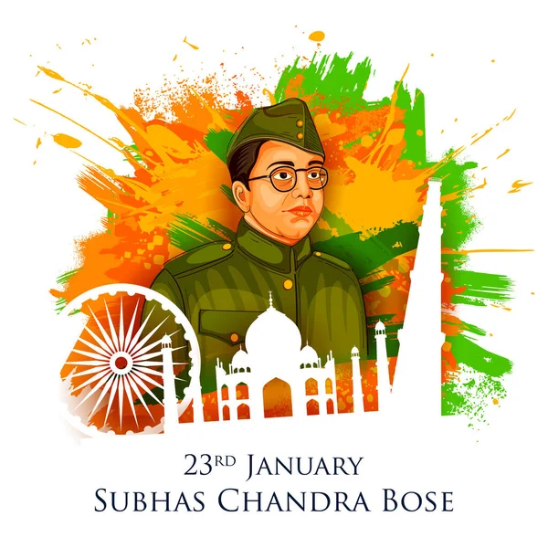 Fundo indiano com Nation Hero e Freedom Fighter Subhash Chandra Bose Pride da Índia para 23 de janeiro — Vetor de Stock