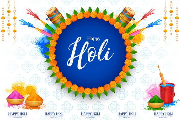 庆祝印度彩色节的快乐的Holi背景卡设计 — 图库矢量图片