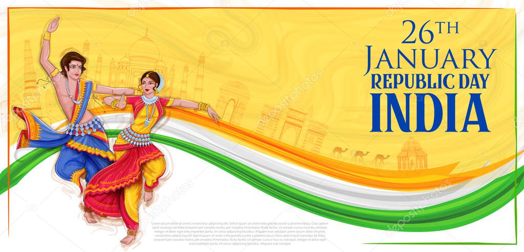 Indian dancer tricolor background showing its incredible culture and diversity on 26th January Republic Day of India