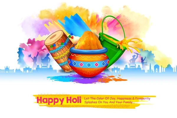 Happy Holi tło projekt karty na festiwal kolorów Indii święto pozdrowienia — Wektor stockowy