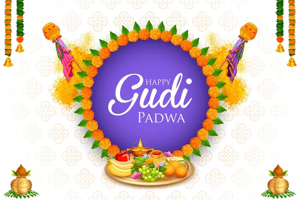 Gudi Padwa celebração do Ano Novo Lunar em Maharashtra da Índia —  Vetores de Stock