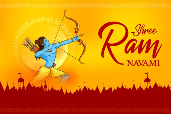 Lord Rama met pijl-boog voor Shree Ram Navami viering achtergrond voor religieuze vakantie van India — Stockvector