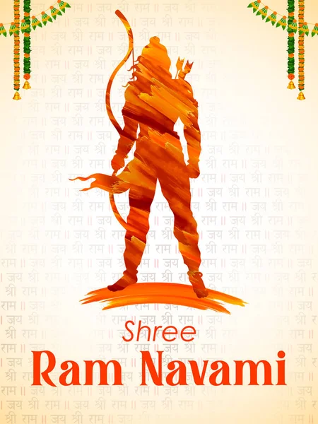 Señor Rama con flecha de arco para Shree Ram Navami celebración de fondo para la fiesta religiosa de la India — Archivo Imágenes Vectoriales