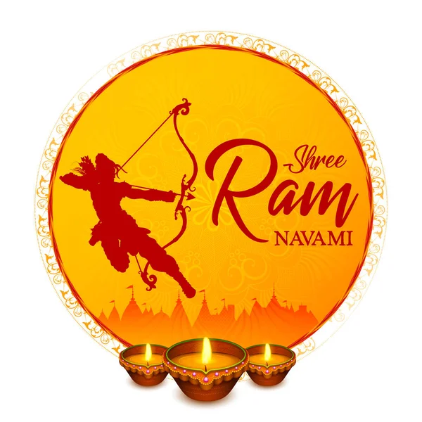 Señor Rama con flecha de arco para Shree Ram Navami celebración de fondo para la fiesta religiosa de la India — Vector de stock