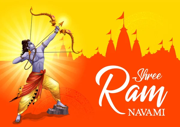 Lord Rama z łukiem strzałki dla Shree Ram Navami tle uroczystości religijnych święto Indii — Wektor stockowy