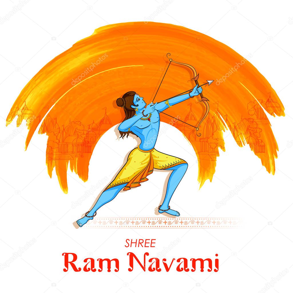 Lord Rama with bow arrow for Shree Ram Navami celebration background for religious holiday of India