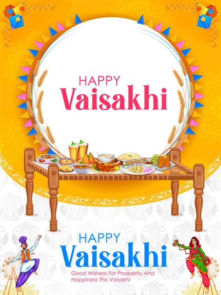 Illust Feliz Vaisakhi Punjabi Primavera Colheita Festival Fundo Celebração Sikh — Vetor de Stock