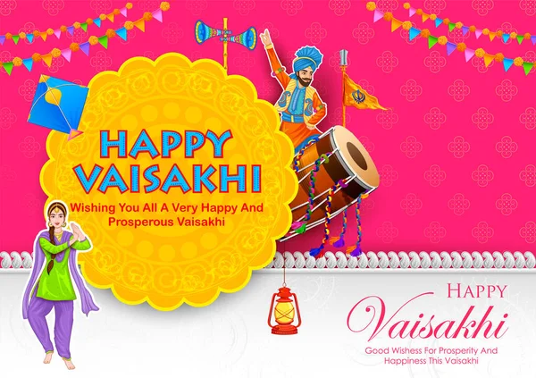 Illustratie Van Happy Vaisakhi Punjabi Lente Oogst Festival Van Sikh — Stockvector