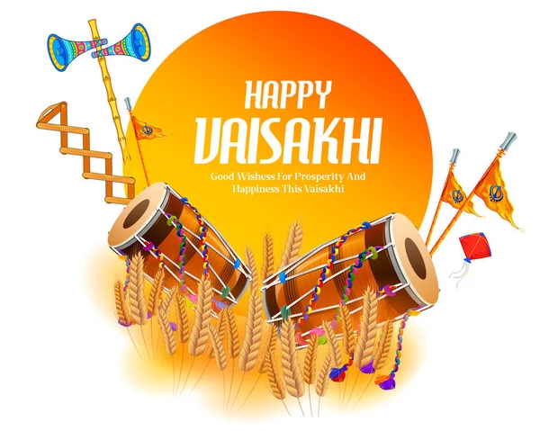 Illustration Von Happy Vaisakhi Punjabi Spring Erntedankfest Der Sikh Feier — Stockvektor
