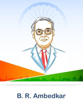 14 Nisan 'da Ambedkar Jayanti için Hindistan Anayasası ile Dr. Bhimrao Ramji Ambedkar' ın illüstrasyonu
