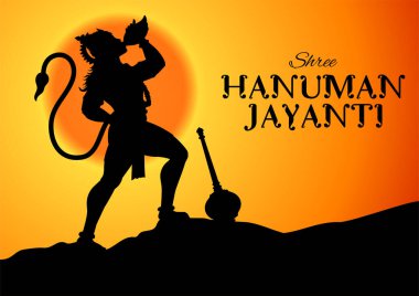 illustration of Lord Hanuman on religious background for Hanuman Jayanti festival of India