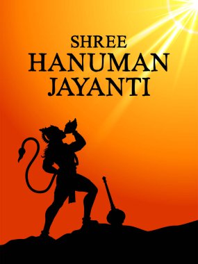 illustration of Lord Hanuman on religious background for Hanuman Jayanti festival of India