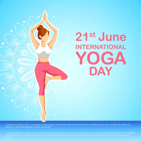 Haziran Uluslararası Yoga Günü Için Asana Meditasyon Yapan Bir Kadının — Stok Vektör