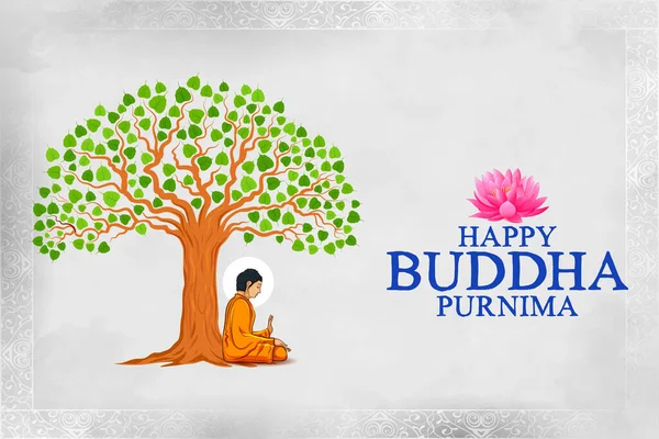 Illustration Lord Buddha Meditation Bodhi Tree Buddhist Festival Happy Buddha — Archivo Imágenes Vectoriales