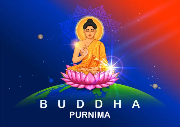 Illustration Lord Buddha Meditation Buddhist Festival Happy Buddha Purnima Vesak — Vector de stock