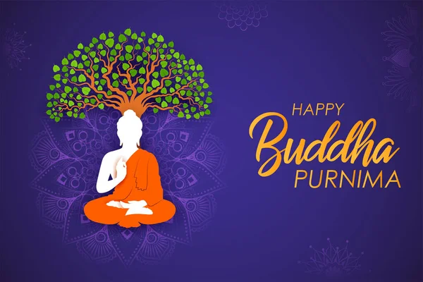 Illustration Lord Buddha Meditation Bodhi Tree Buddhist Festival Happy Buddha — Archivo Imágenes Vectoriales