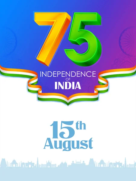 Ilustración Bandera Tricolor Con Bandera India Para 75º Día Independencia — Vector de stock