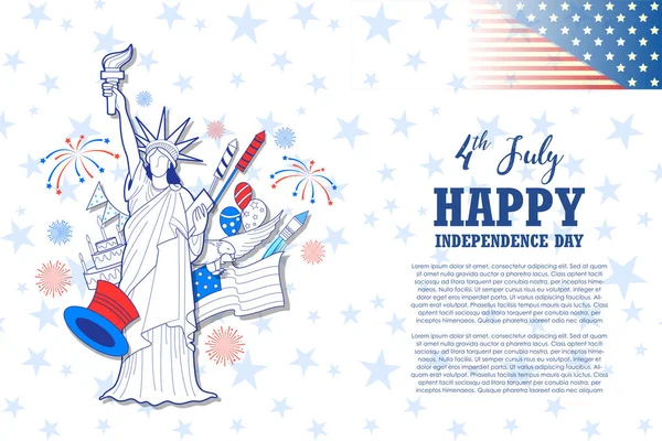 Özgürlük Anıtı Nın Mutlu Bağımsızlık Günü Amerika Için Illüstrasyon Temmuz — Stok Vektör