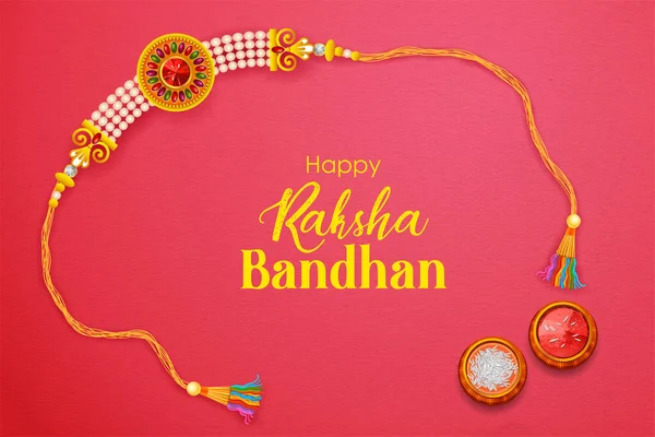 为Raksha Bandhan举行的带有装饰的Rakhi促销广告的贺卡和模板横幅图解 印度兄弟姐妹联欢节 — 图库矢量图片