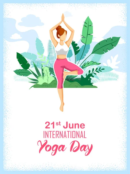 Illustration Woman Doing Asana Meditation Practice International Yoga Day 21St — Stock Vector