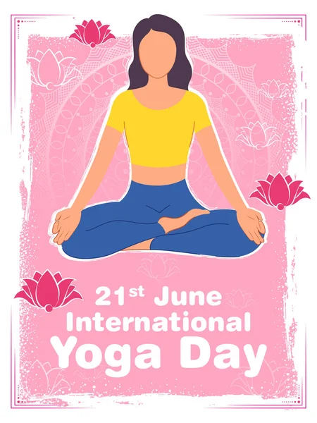 Illustration Kvinnan Som Gör Asana Och Meditationsträning Inför Internationella Yogadagen — Stock vektor