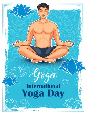 illustration of man doing asana and meditation practice for International Yoga Day on 21st June