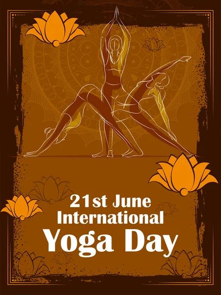 Illustration Woman Doing Asana Meditation Practice International Yoga Day 21St — Stock Vector