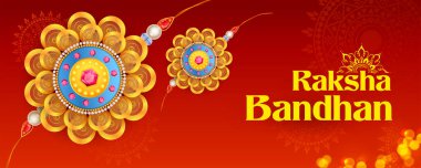 Raksha Bandhan için dekoratif Rakhi ile satış reklamları için tebrik kartı ve şablon afişi, kardeş kaynaşması kutlamaları için Hint festivali