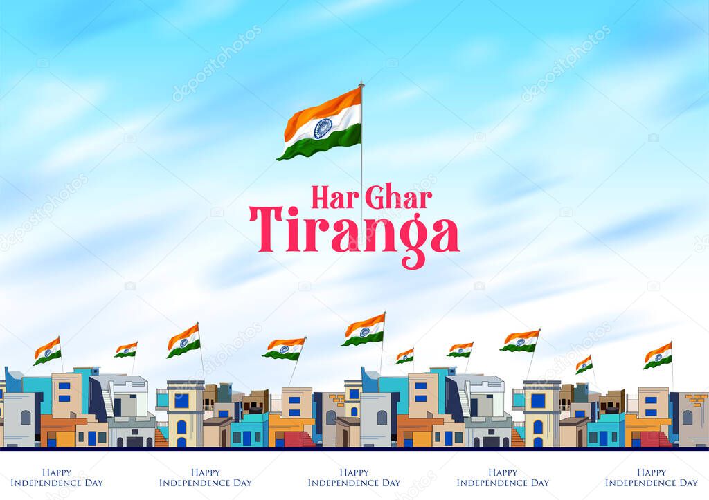 illustration of abstract tricolor banner with Indian flag for 15th August Happy Independence Day of India Har Ghar Tiranga