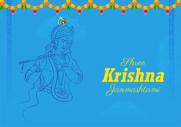 Illustration Lord Krishna Happy Janmashtami Festival Background India — Stock Vector