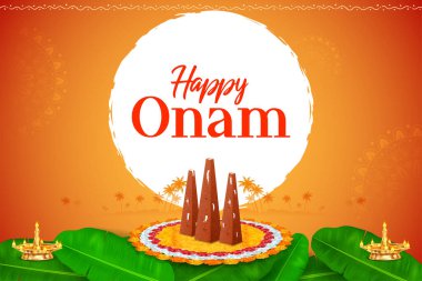 Güney Hindistan Kerala Mutlu Onam Festivali 'nin arka planında Renkli Çiçek Pooklam rangoli tasarımı