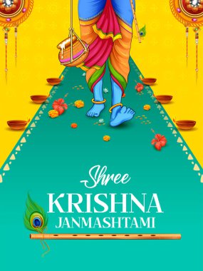 Hindistan 'ın Mutlu Janmashtami festivalinde Tanrı Krishna' nın resmi.