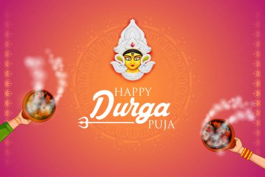 illustration of Goddess Durga Face in Happy Durga Puja Subh Navratri Indian religious festival background