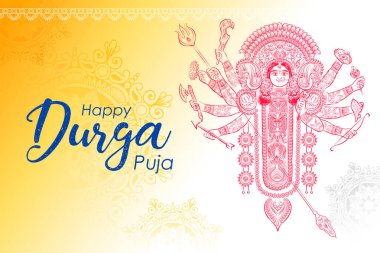 illustration of Goddess Durga Face in Happy Durga Puja Subh Navratri Indian religious festival background