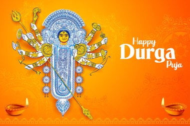 illustration of Goddess Durga Face in Happy Durga Puja Subh Navratri Indian religious festival background