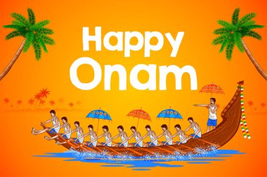 Güney Hindistan Kerala 'nın Mutlu Onam festivali için Onam' daki yılan teknesi yarışının resmi.