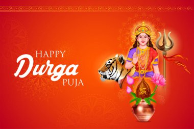 illustration of Goddess Durga Face in Happy Durga Puja Subh Navratri Indian religious festival background