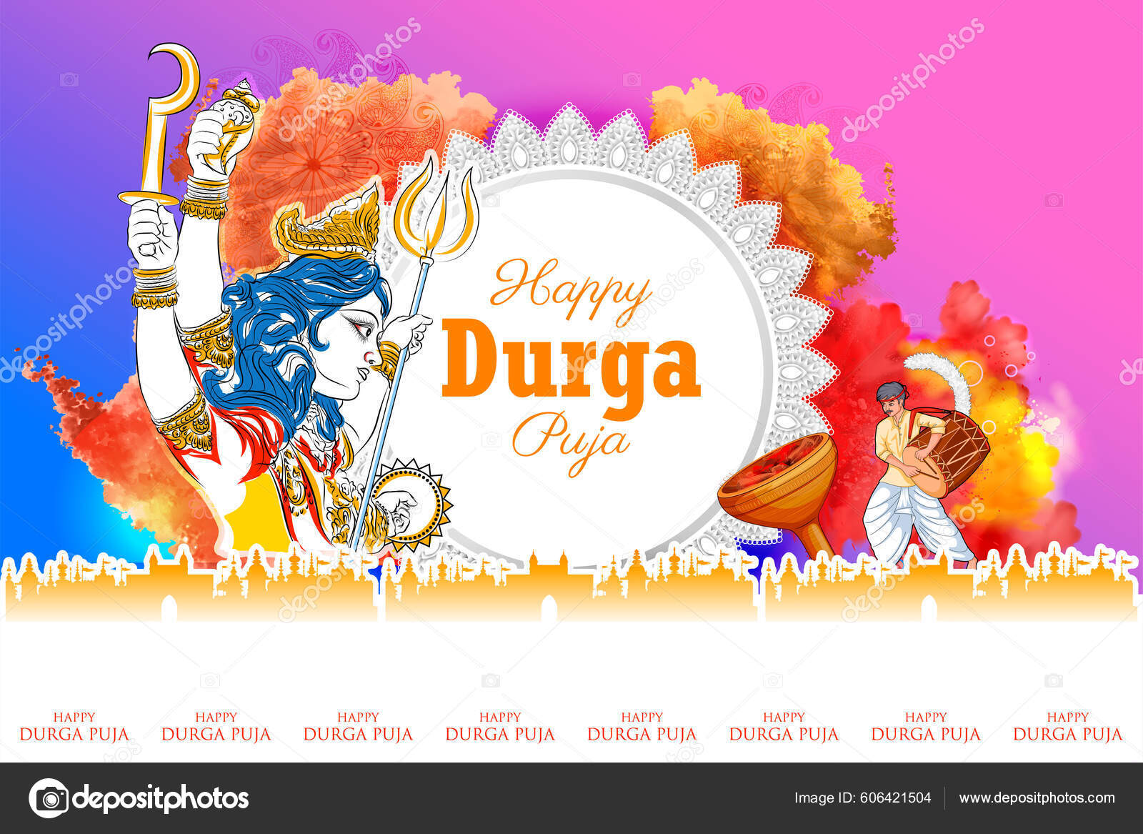 Illust Goddess Durga Happy Durga Puja Subh Navratri Fundo Bandeira Vetor de  ©vectomart 606421504, image size:1600x1167