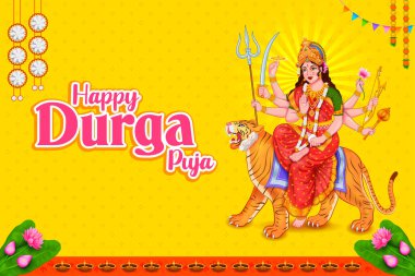 illustration of Goddess Sherawali Maa in Happy Durga Puja Subh Navratri Indian religious festival background