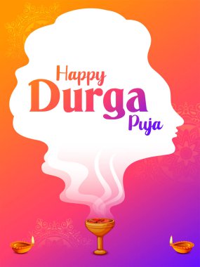 Mutlu Durga Puja Subh Navratri Hint dini başlık afiş afiş arka plan Dhunuchi illüstrasyon