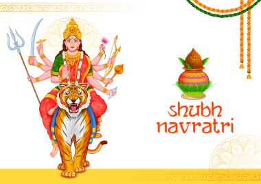 illustration of Goddess Sherawali Maa in Happy Durga Puja Subh Navratri Indian religious festival background