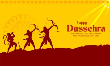 Lord Rama 'nın Mutlu Dussehra Festivali' nde Bow ve Arrow 'u tutarken Hindistan arka planında çekilmiş bir resim.