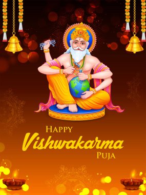 illustration of Hindu God Vishwakarma, an architect, and divine engineer of universe building the World clipart