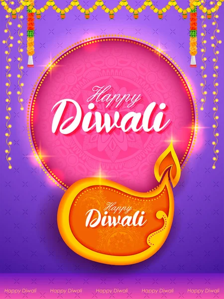Illustration Burning Diya Happy Diwali Holiday Background Light Festival India — Stock Vector