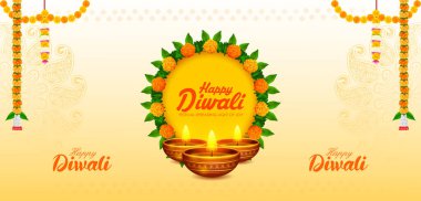 illustration of burning diya on Happy Diwali Holiday background for light festival of India clipart