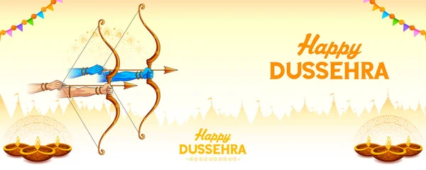 Ilustracja Pana Rama Trzymając Łuk Strzałę Happy Dussehra Festiwalu Indii — Wektor stockowy