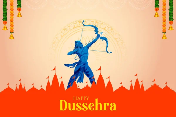 Illustrazione Lord Rama Che Tiene Bow Arrow Happy Dussehra Festival — Vettoriale Stock